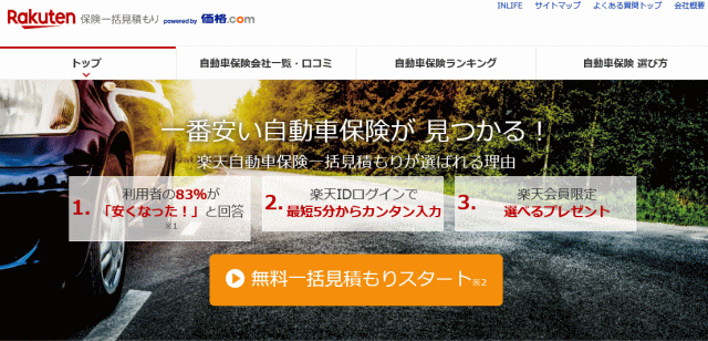 楽天自動車保険一括見積もりのサイト